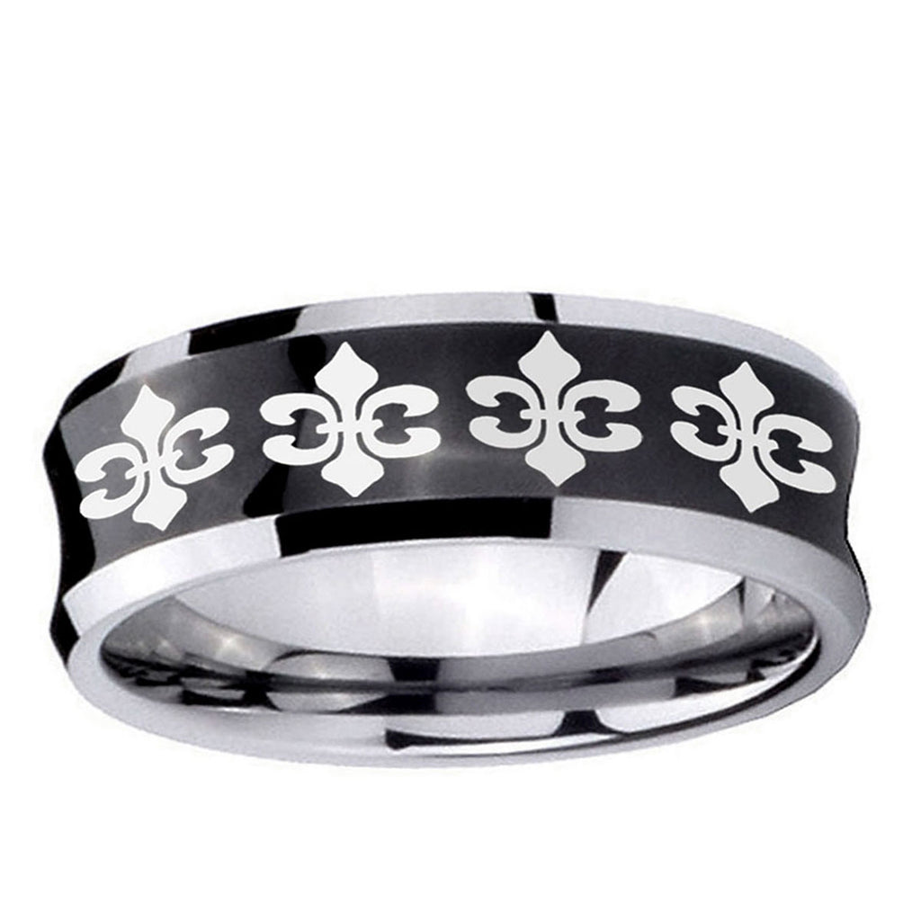 5MMMultiple Fleur-De-Lis Concave Black Tungsten Mens Band