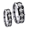 Multiple Fleur De Lis Concave Black Tungsten Couple Rings