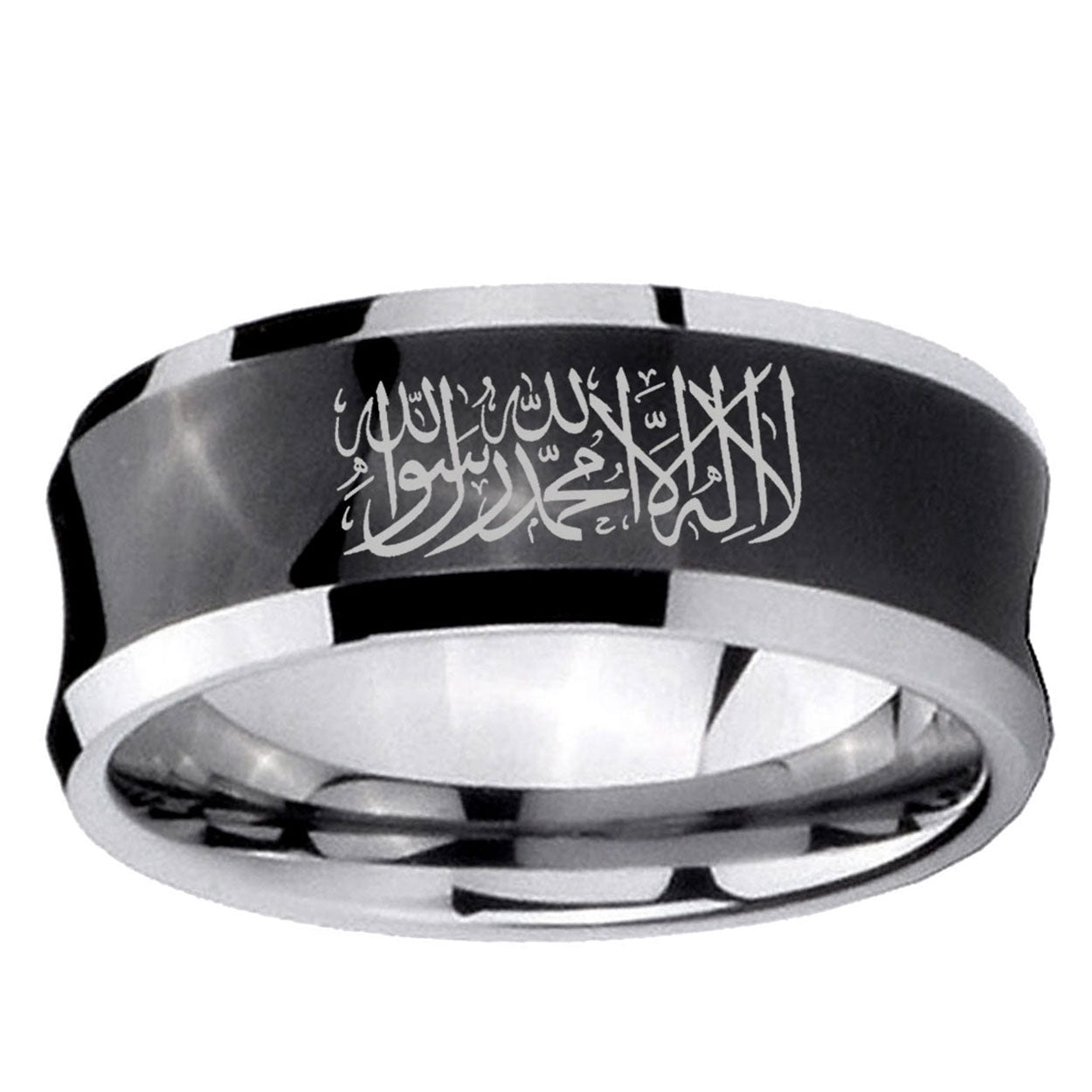 5MMIslamic Shahada Concave Black Mens Wide Band Rings