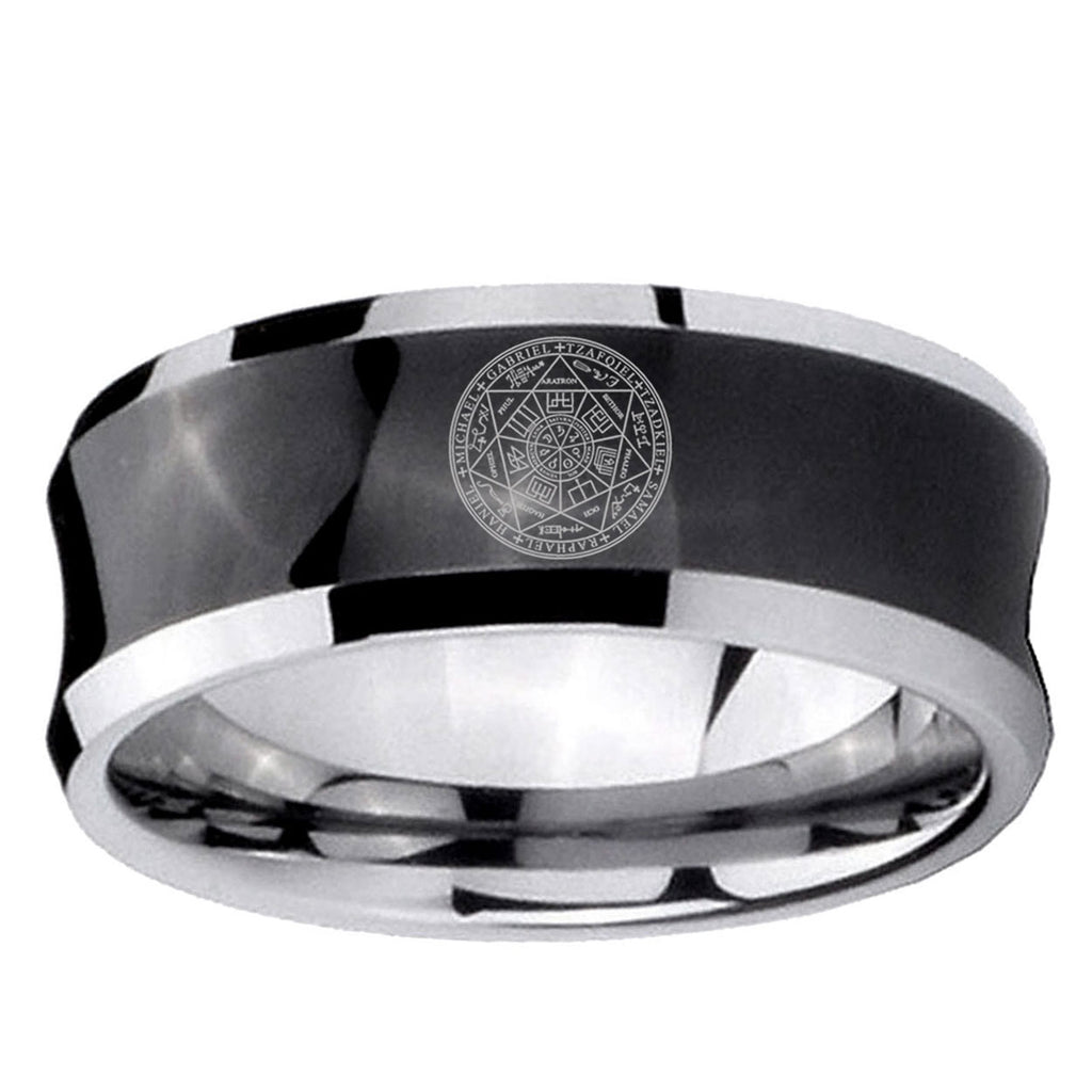 5MMSeal of Seven Archangel Concave Black Mens Wide Band Rings