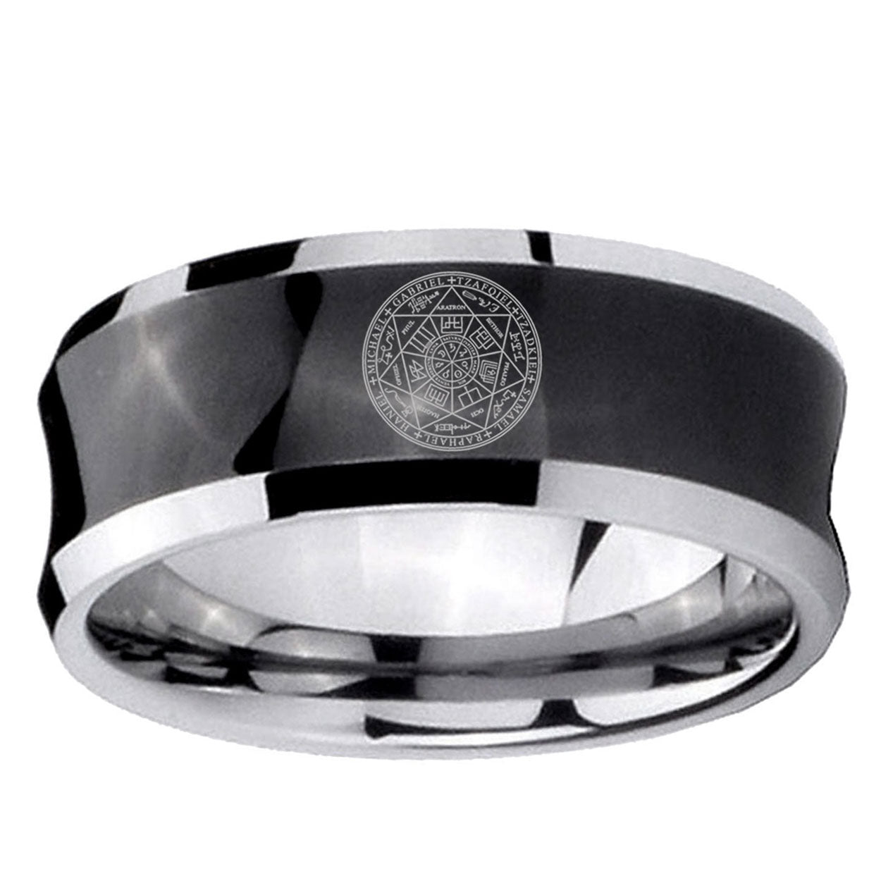 5MMSeal of Seven Archangel Concave Black Mens Wide Band Rings