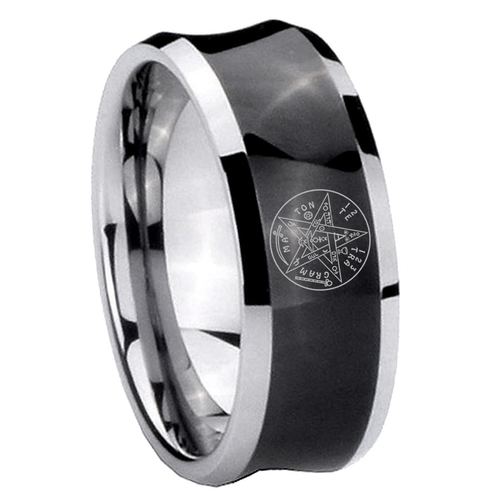 8MM Tetragrammaton Spiritual Kabbalah Concave Black Mens Wide Ring