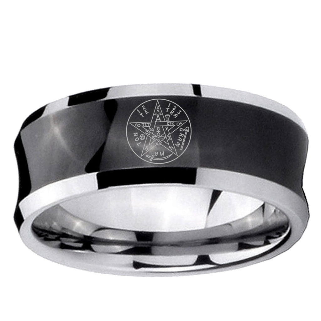 5MMTetragrammaton Spiritual Kabbalah Concave Black Mens Wide Ring
