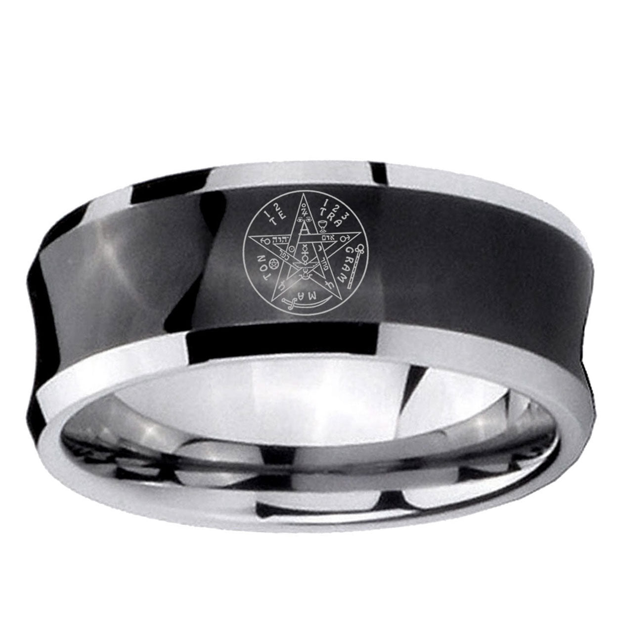 5MMTetragrammaton Spiritual Kabbalah Concave Black Mens Wide Ring