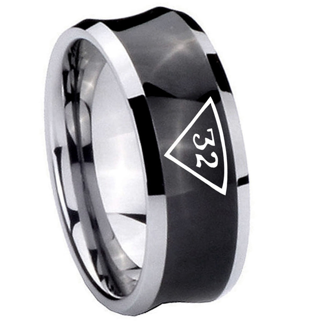 8MM Masonic 32 Triangle Freemason Concave Black Tungsten Ring