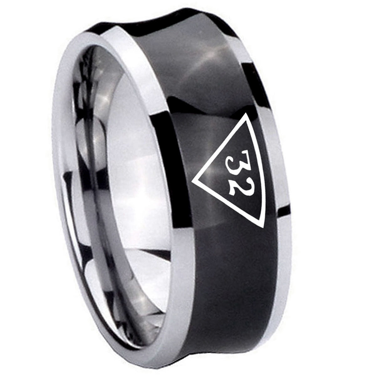8MM Masonic 32 Triangle Freemason Concave Black Tungsten Ring