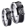 Masonic 32 Triangle Freemason Concave Black Tungsten Wedding Band Set