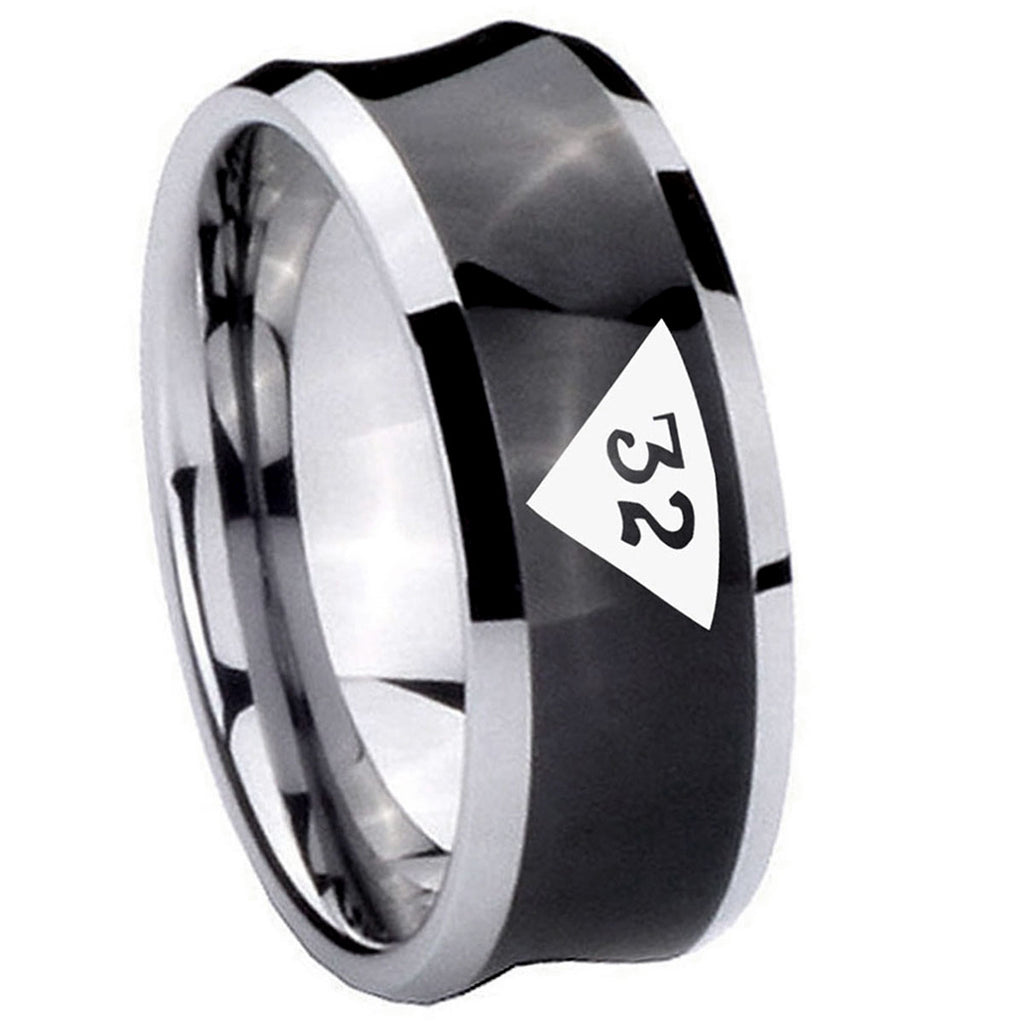 8MM Masonic 32 Triangle Design Freemason Concave Black Tungsten Ring