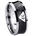 8MM Masonic 32 Triangle Design Freemason Concave Black Tungsten Ring