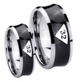 Masonic 32 Triangle Design Freemason Concave Black Tungsten His Hers Ring Set