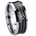 8MM Masonic 32 Duo Line Freemason Concave Black Tungsten Ring
