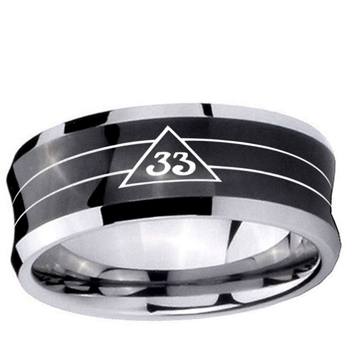 5MMMasonic 32 Duo Line Freemason Concave Black Tungsten Ring