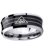 10mm Masonic 32 Duo Line Freemason Concave BlackTungsten Ring