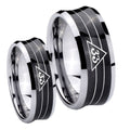 Masonic 32 Duo Line Freemason Concave Black Tungsten Couples Ring Set