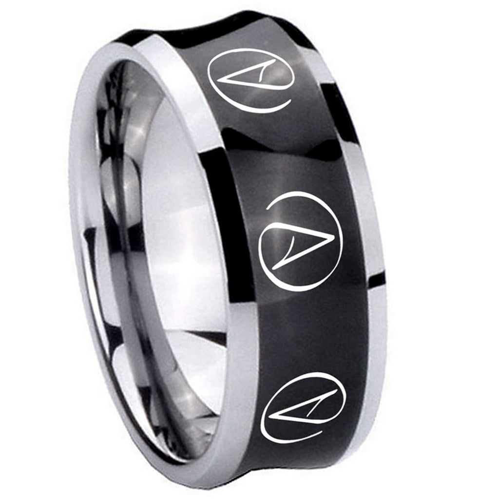 10mm Atheist Design Concave Black Tungsten Mens Promise Ring