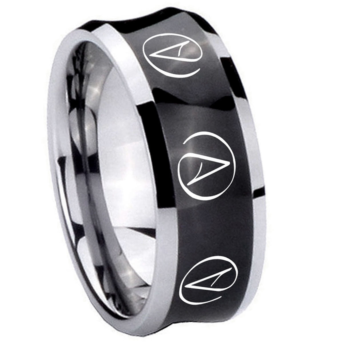 10mm Atheist Design Concave Black Tungsten Mens Promise Ring