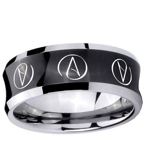 10mm Atheist Design Concave Black Tungsten Mens Promise Ring