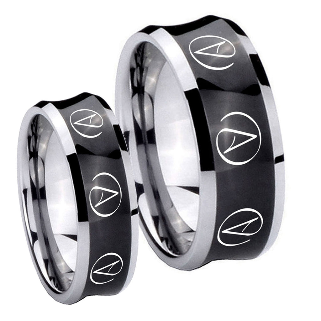 Atheist Design Concave Black Tungsten Wedding Set Ring