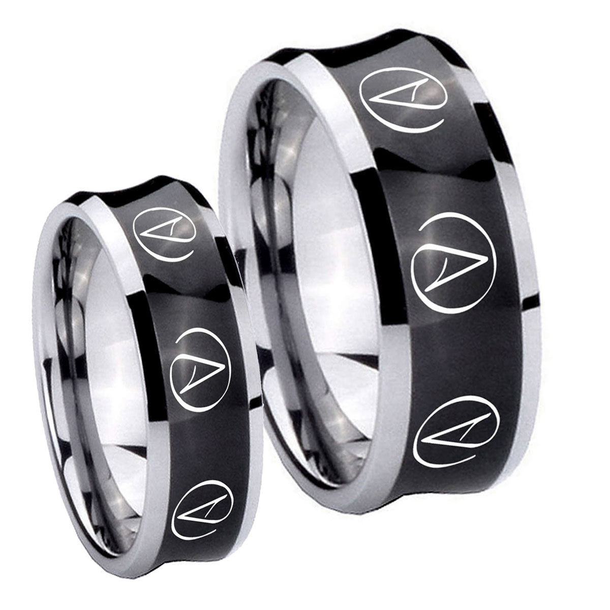 Atheist Design Concave Black Tungsten Wedding Set Ring