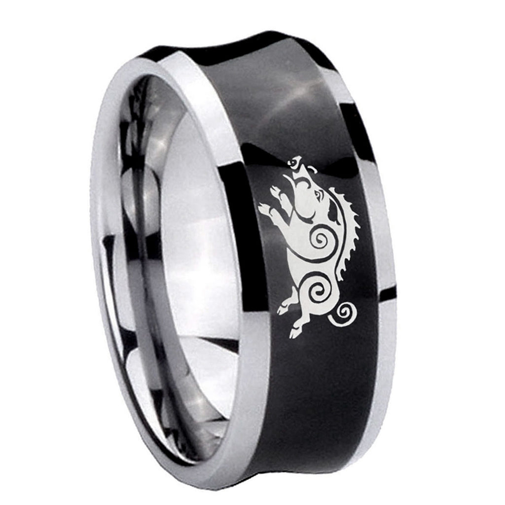 8MM Wild Boar Concave Black Tungsten Custom Ring for Men