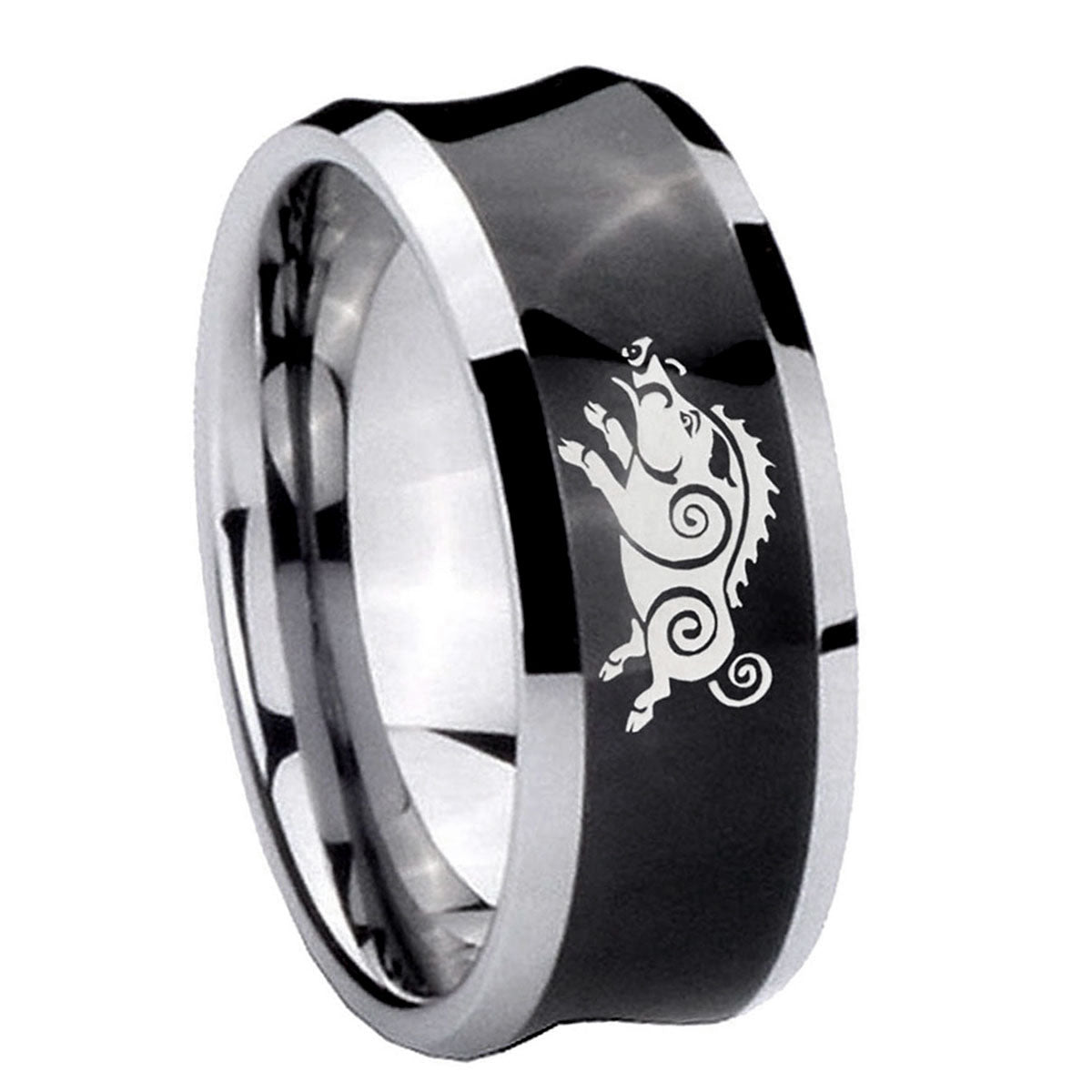 8MM Wild Boar Concave Black Tungsten Custom Ring for Men