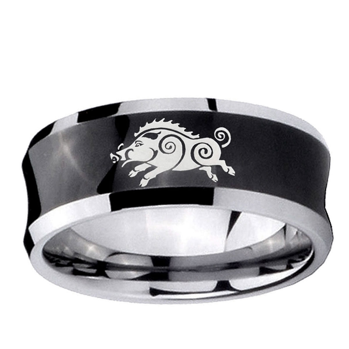 10mm Wild Boar Concave Black Tungsten Ring