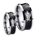 Wild Boar Concave Black Tungsten Wedding Ring Set
