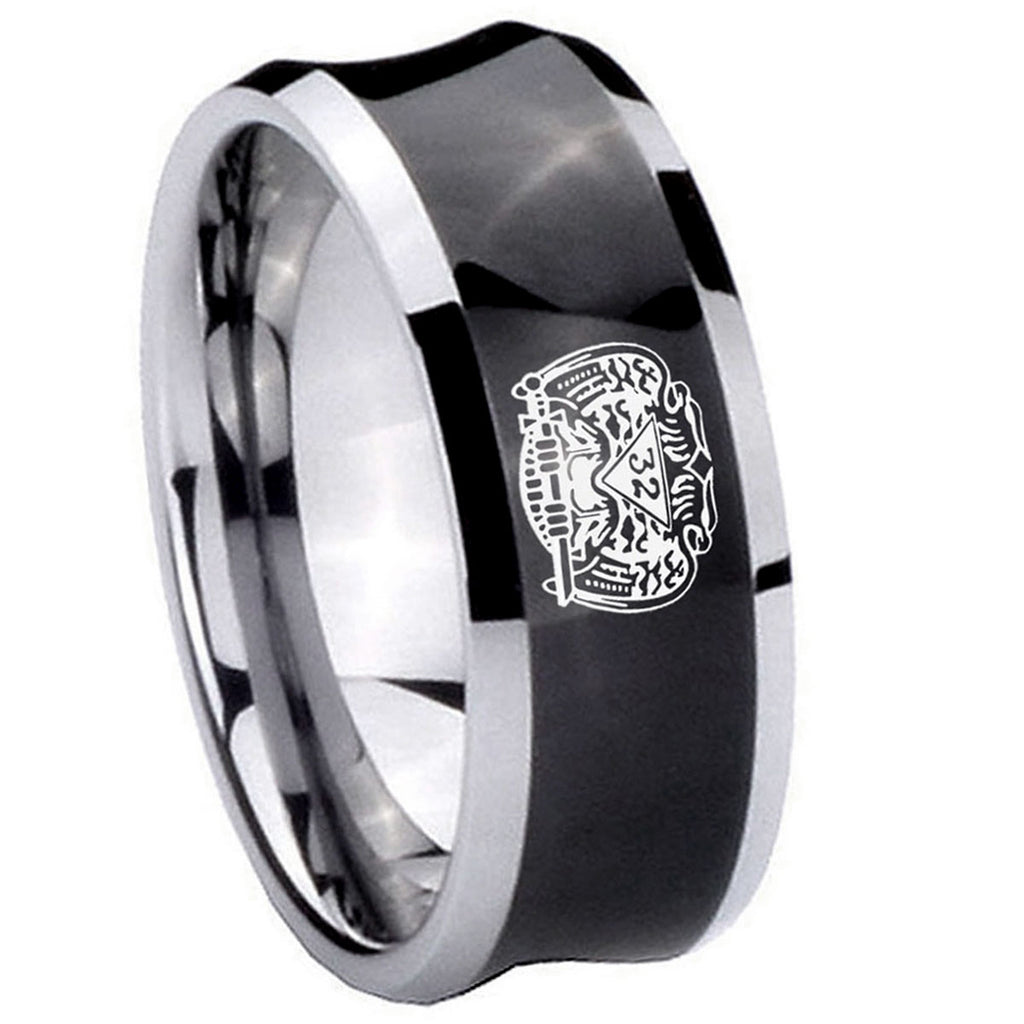 8MM Masonic 32 Degree Freemason Concave Black Tungsten Carbide Ring