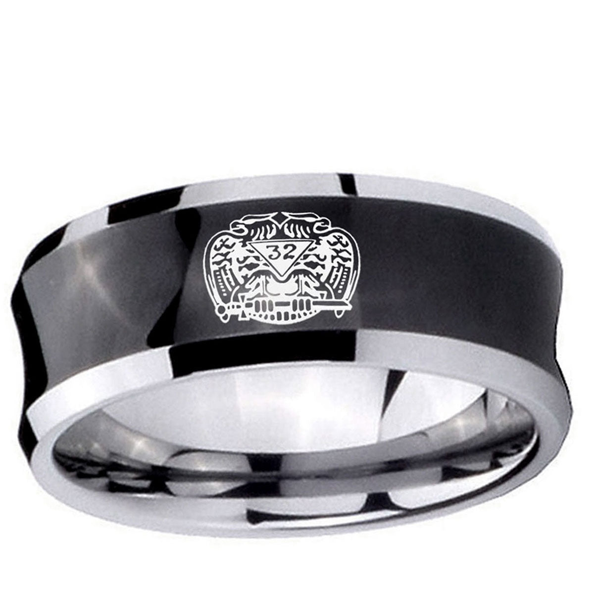 5MMMasonic 32 Degree Freemason Concave Black Tungsten Carbide Ring