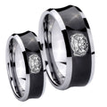 Masonic 32 Degree Freemason Concave Black Tungsten Couples Ring Set