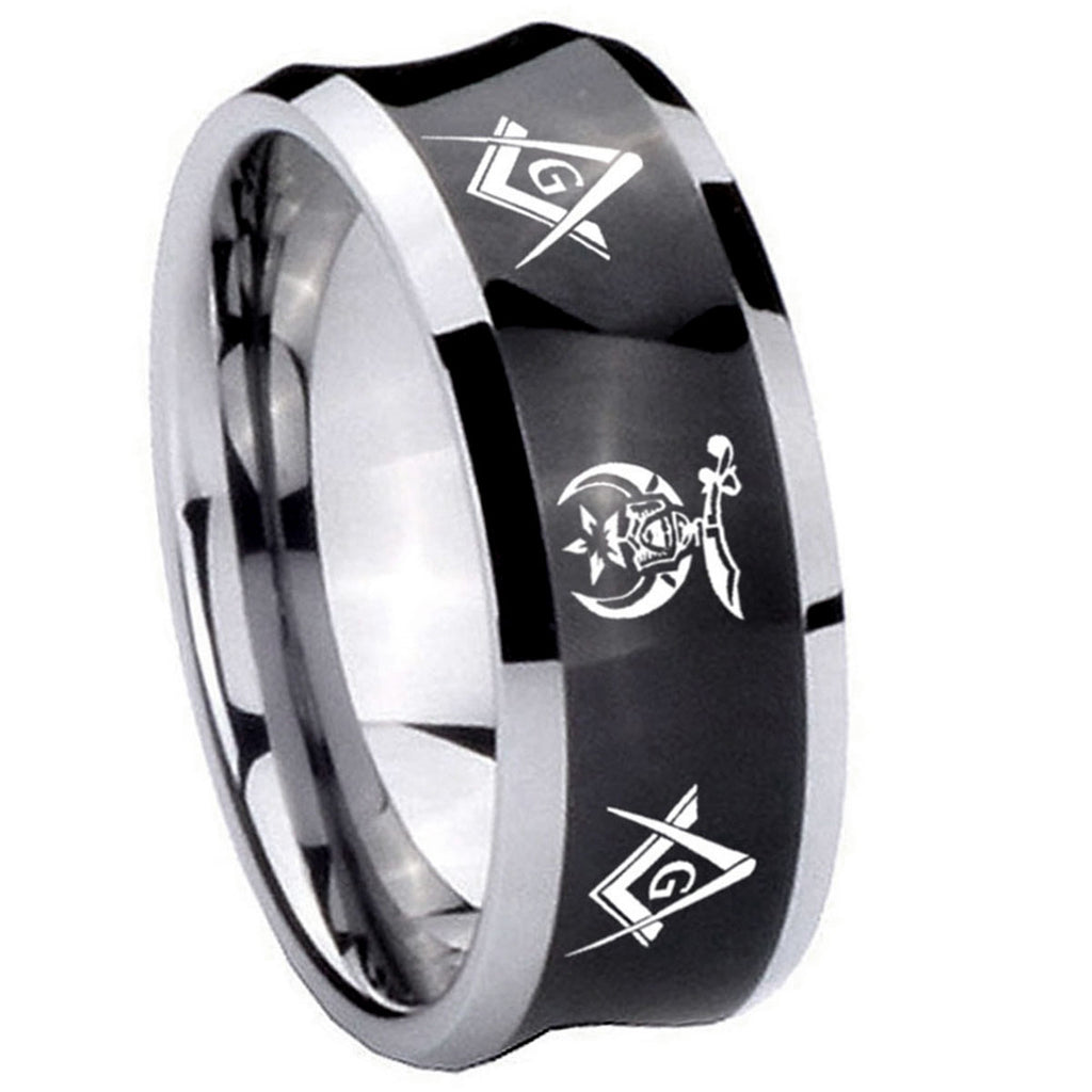 8MM Masonic Shriners Concave Black Tungsten Engagement Ring