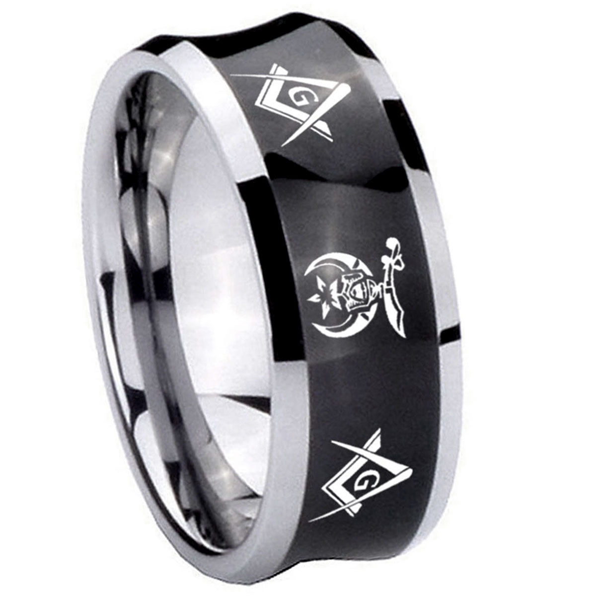 8MM Masonic Shriners Concave Black Tungsten Engagement Ring