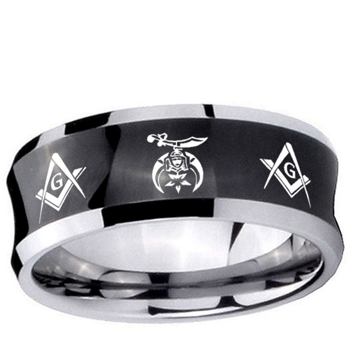 5MMMasonic Shriners Concave Black Tungsten Engagement Ring