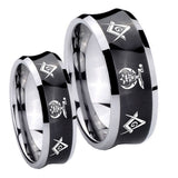 Bride and Groom Masonic Shriners Concave Black Tungsten Men's Band Ring Set