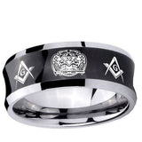 5, 8mm Masonic 32 Design Concave Black Tungsten Ring