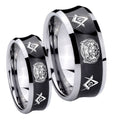 Masonic 32 Design Concave Black Tungsten Bridal Band Set
