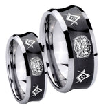 Bride and Groom Masonic 32 Design Concave Black Tungsten Men's Promise Rings Set