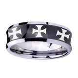 10mm-Multiple-Maltese-Cross-Concave-Black-Tungsten-Carbide-Mens-Wedding-Ring
