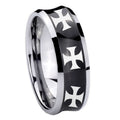 8MM Multiple Maltese Cross Concave Black Tungsten Mens Promise Ring