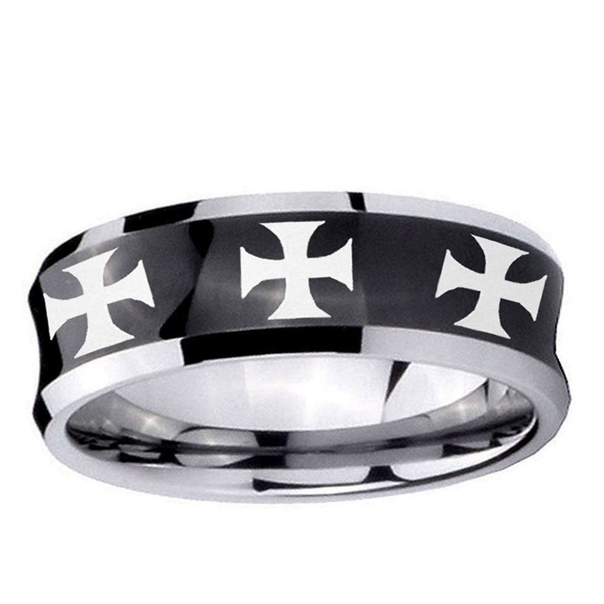 10mm Multiple Maltese Cross Concave Black Tungsten Ring