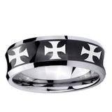 5, 8mm Multiple Maltese Cross Concave Black Tungsten Ring