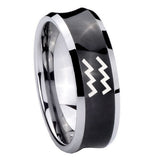8mm Aquarius Horoscope Concave Black Tungsten Carbide Mens Engagement Band