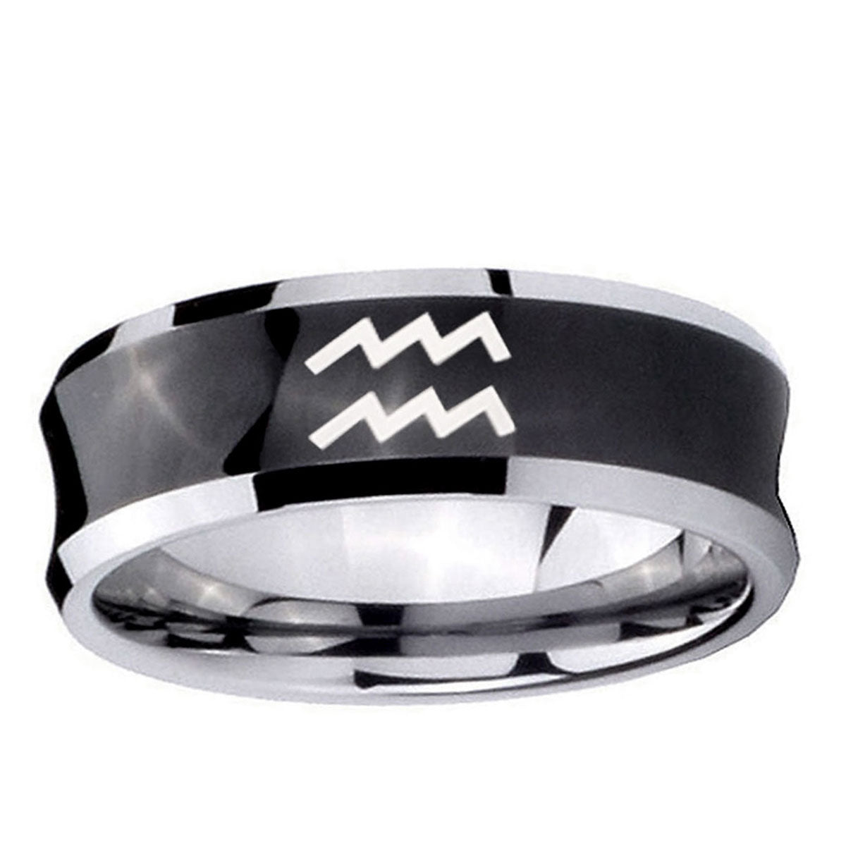 10mm Aquarius Horoscope Concave Black Tungsten Ring