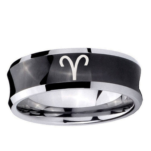 10mm Aries Zodiac Concave Black Tungsten Ring