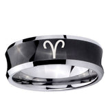 5, 8mm Aries Zodiac Concave Black Tungsten Ring