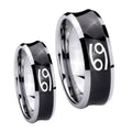 Cancer Horoscope Concave Black Tungsten Wedding Set Ring