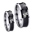 Capricorn Zodiac Concave Black Tungsten Bridal Band Set