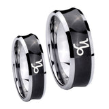 Bride and Groom Capricorn Zodiac Concave Black Tungsten Carbide Mens Ring Set