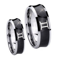 Gemini Zodiac Concave Black Tungsten His And Hers Ring