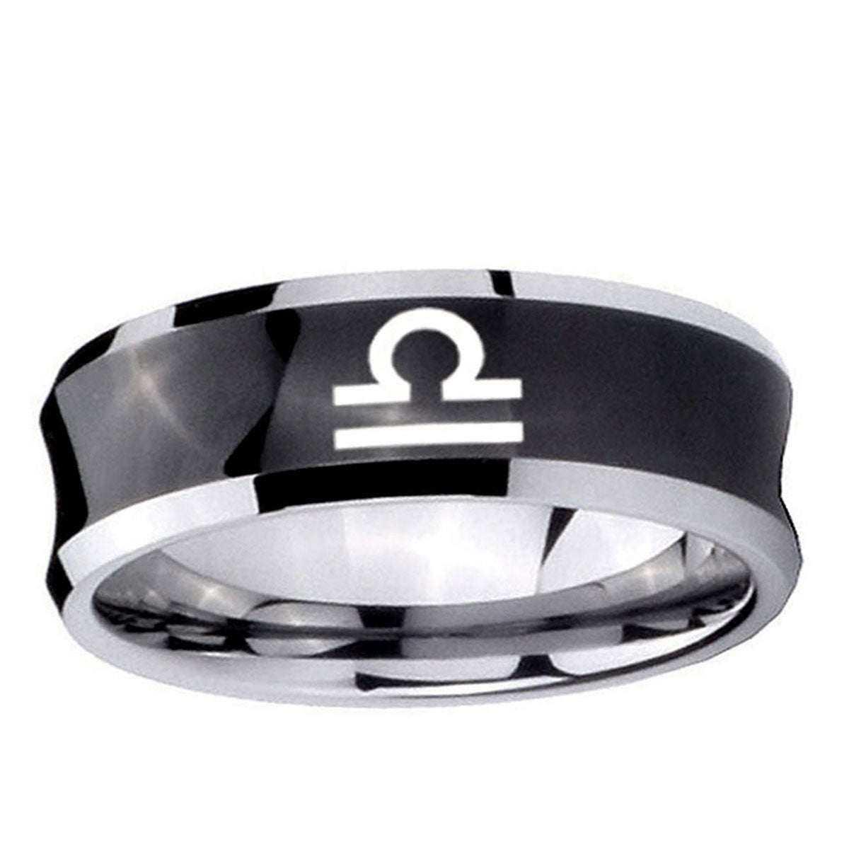 5MMLibra Horoscope Concave Black Tungsten Carbide Mens Ring
